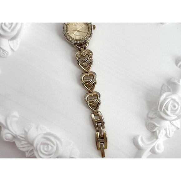 Gold Toned Faced & Rhinestone Chainlink Bracelet Vintage Watch - 15mm - WORKS! - Picture 5 of 10